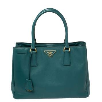 Pre Owned Prada  Teal Blue Saffiano Lux Leather Medium Galleria Tote