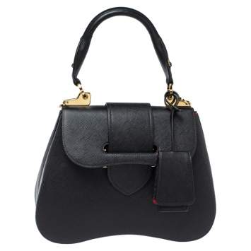 Pre Owned Prada Black Saffiano Lux Leather Medium Sidonie Top Handle Bag