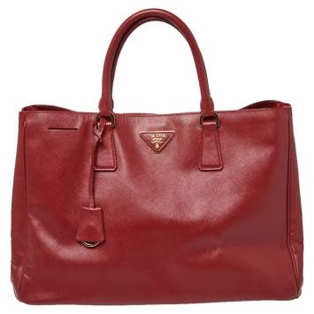 Pre Owned Prada Red Saffiano Lux Leather Open Galleria Tote
