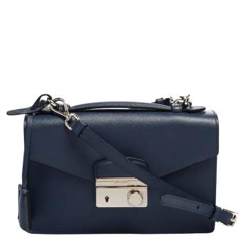 Pre Owned Prada Blue Saffiano Leather Mini Sound Top Handle Bag