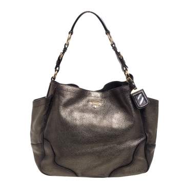 مملوكة مسبقًا Prada Metallic Gold Vitello Daino Leather Side Pocket Hobo