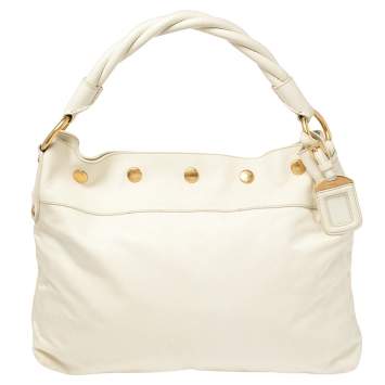 Pre Owned Prada White Nylon and Leather Braided Handle Hobo