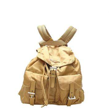 Pre Owned Prada Beige Nylon Tessuto Drawstring Backpack Bag