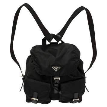 Pre Owned Prada Black Nylon Double Pocket Backpack