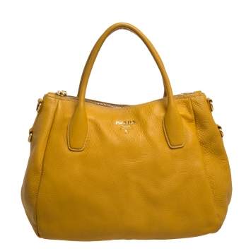 مملوكة مسبقًا Prada Yellow Vitello Daino Leather Sacca 2 Manici Hobo