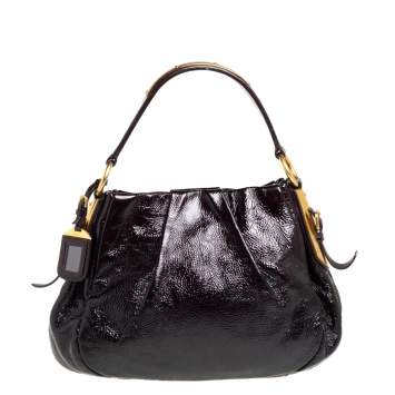 Pre Owned Prada Black Patent Leather Hobo 