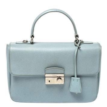 Pre Owned Prada Light Blue Saffiano Leather Sound Top Handle Bag