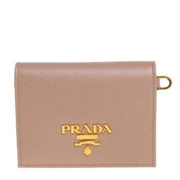 Pre Owned Prada Beige Saffiano Leather Badge ID Card Holder