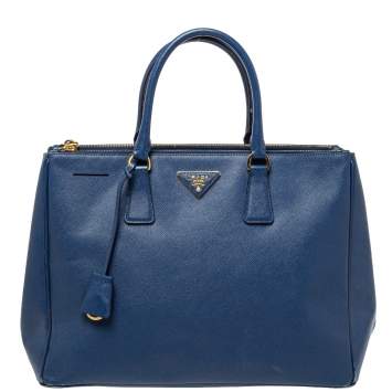 Pre Owned Prada Blue Saffiano Lux Leather Large Double Zip Tote