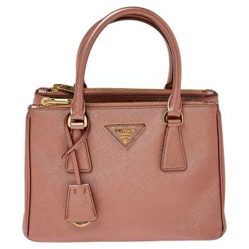 Pre Owned Prada Metallic Pink Saffiano Lux Leather Mini Galleria Tote