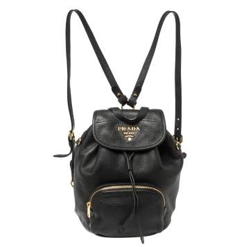 Pre Owned Prada Black Leather Drawstring Backpack