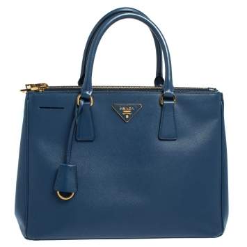 Pre Owned Prada Blue Saffiano Lux Leather Medium Galleria Double Zip Tote