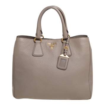 Pre Owned Prada Grey Vitello Daino Leather Shopper Tote