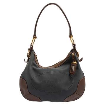 مملوكة مسبقًا Prada Blue/Brown Canvas and Leather Hobo