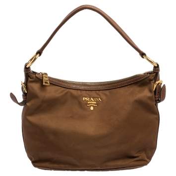 مملوكة مسبقًا Prada Brown Nylon and Leather Trim Hobo