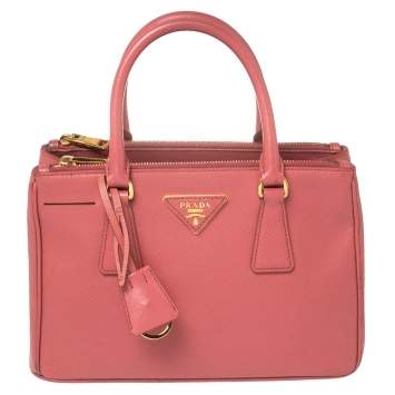 Pre Owned Prada Coral Pink Saffiano Lux Leather Mini Galleria Double Zip Tote