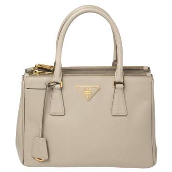 Pre Owned Prada Grey Saffiano Lux Leather Small Galleria Tote