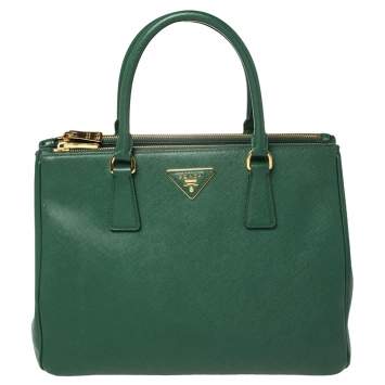 Pre Owned Prada Green Saffiano Lux Leather Medium Galleria Tote