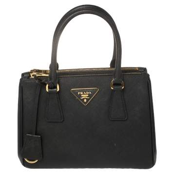 Pre Owned Prada Black Saffiano Leather Mini Galleria Tote
