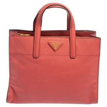 Pre Owned Prada Pink Saffiano Lux Leather Small Galleria Tote