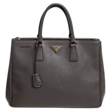Pre Owned Prada Dark Grey Saffiano Lux Leather Large Galleria Tote
