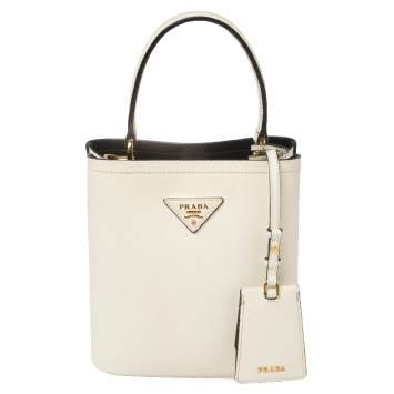 Pre Owned Prada Cream Saffiano Leather Small Panier Bag