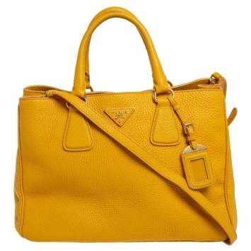 Pre Owned Prada Yellow Vitello Daino Leather Open Tote