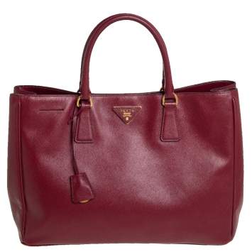 Pre Owned Prada Burgundy Saffiano Lux Leather Medium Galleria Tote