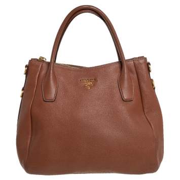 مملوكة مسبقًا Prada Brown Vitello Daino Leather Sacca 2 Manici Hobo