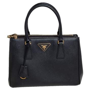 Pre Owned Prada Black Saffiano Leather Small Galleria Double Zip Tote