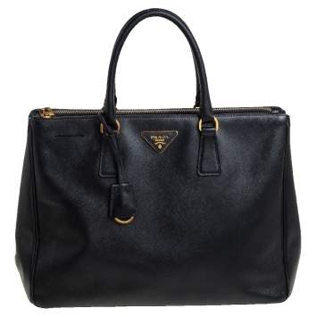 Pre Owned Prada Black Saffiano Leather Medium Galleria Double Zip Tote