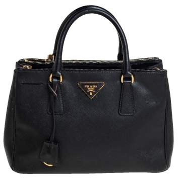 Pre Owned Prada Black Saffiano Lux Leather Small Galleria Tote