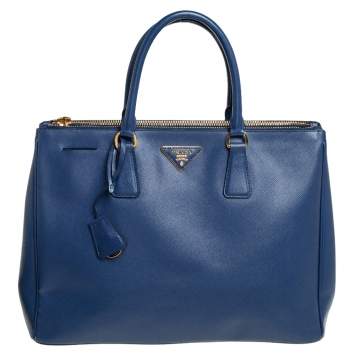 Pre Owned Prada Blue Saffiano Lux Leather Large Galleria Tote