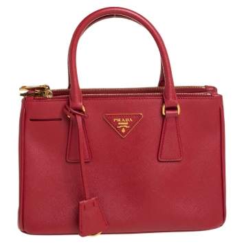 Pre Owned Prada Red Saffiano Lux Leather Mini Galleria Double Zip Tote