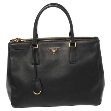Pre Owned Prada Black Saffiano Lux Leather Medium Galleria Tote