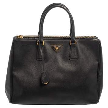 Pre Owned Prada Black Saffiano Lux Leather Large Galleria Double Tip Tote