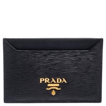 Pre Owned Prada Black Vitello Move Leather Card Holder