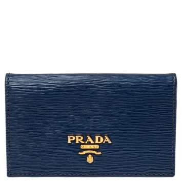 Pre Owned Prada Blue Vitello Move Leather Card Case