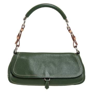 Pre Owned Prada Green Leather Flap Hobo