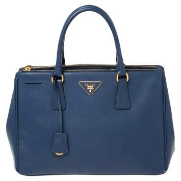 Pre Owned Prada Blue Saffiano Lux Leather Medium Galleria Double Zip Tote