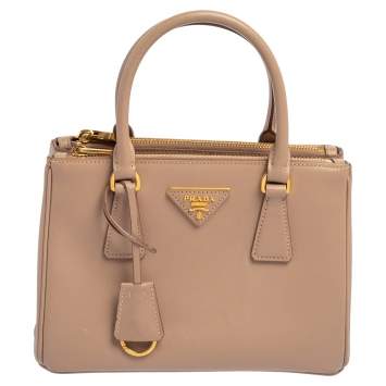 Pre Owned Prada Beige Saffinao Leather Mini Galleria Tote