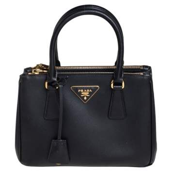 Pre Owned Prada Black Saffiano Lux Leather Mini Galleria Tote