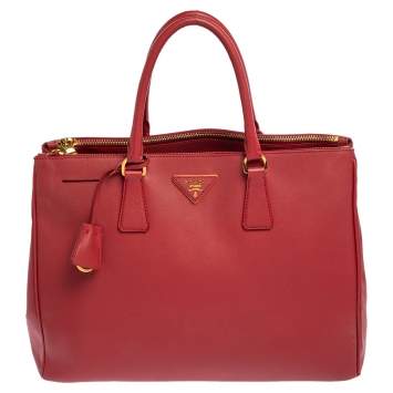 Pre Owned Prada Red Saffiano Leather Large Galleria Double Zip Tote