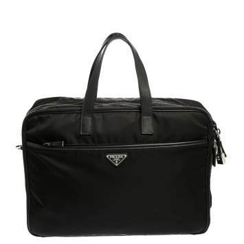 Pre Owned Prada Black Nylon and Leather Briefcase
