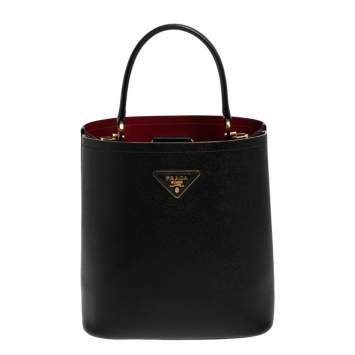 Pre Owned Prada Black Saffiano Leather Medium Panier Top Handle Bag