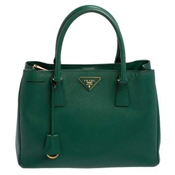 Pre Owned Prada Green Saffiano Lux Leather Medium Galleria Tote