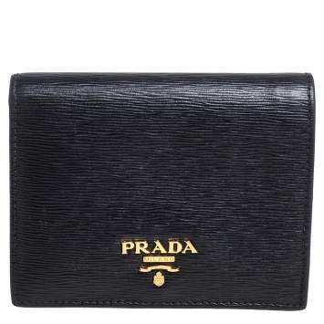 Pre Owned Prada Black Vitello Move Leather Logo Bifold Compact Wallet