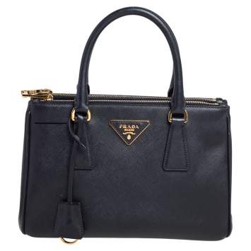 Pre Owned Prada Black Saffiano Lux Leather Mini Galleria Tote