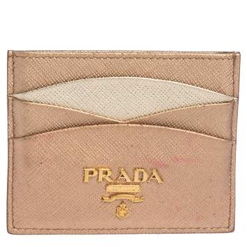 Pre Owned Prada Bronze/Gold Saffiano Leather Card Holder