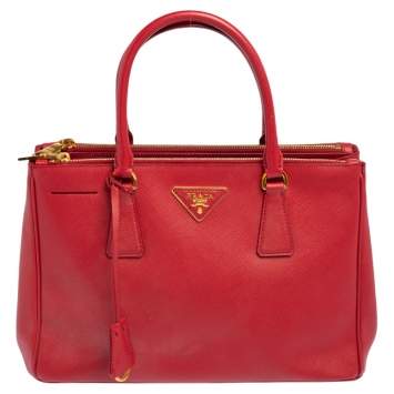 Pre Owned Prada Red Saffiano Lux Leather Small Galleria Tote